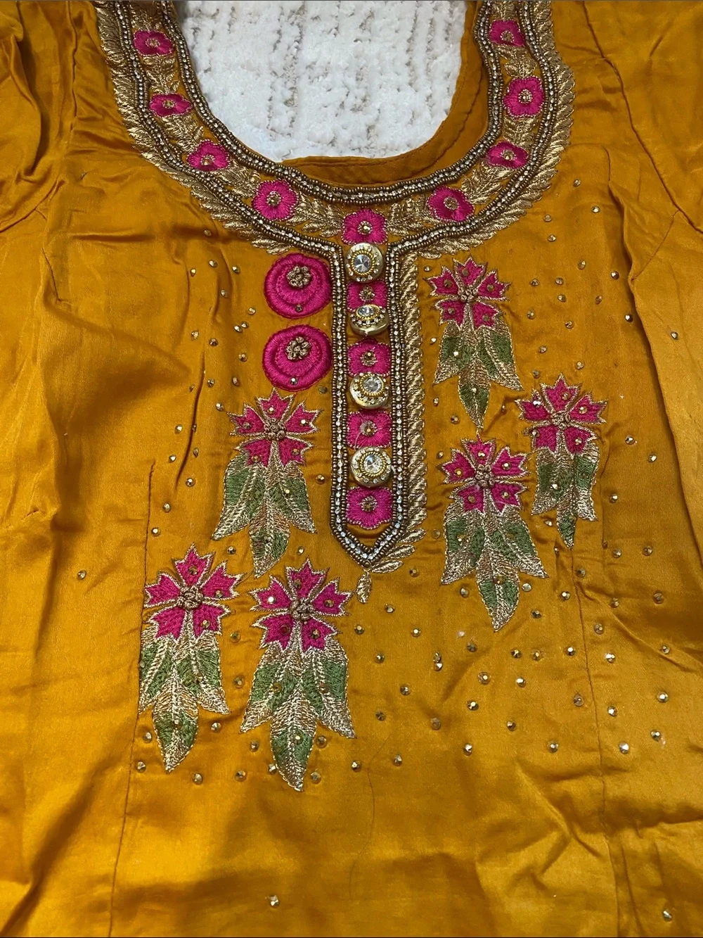 Mustard Embroidered  Women's Cotton Salwar suit with Duptta